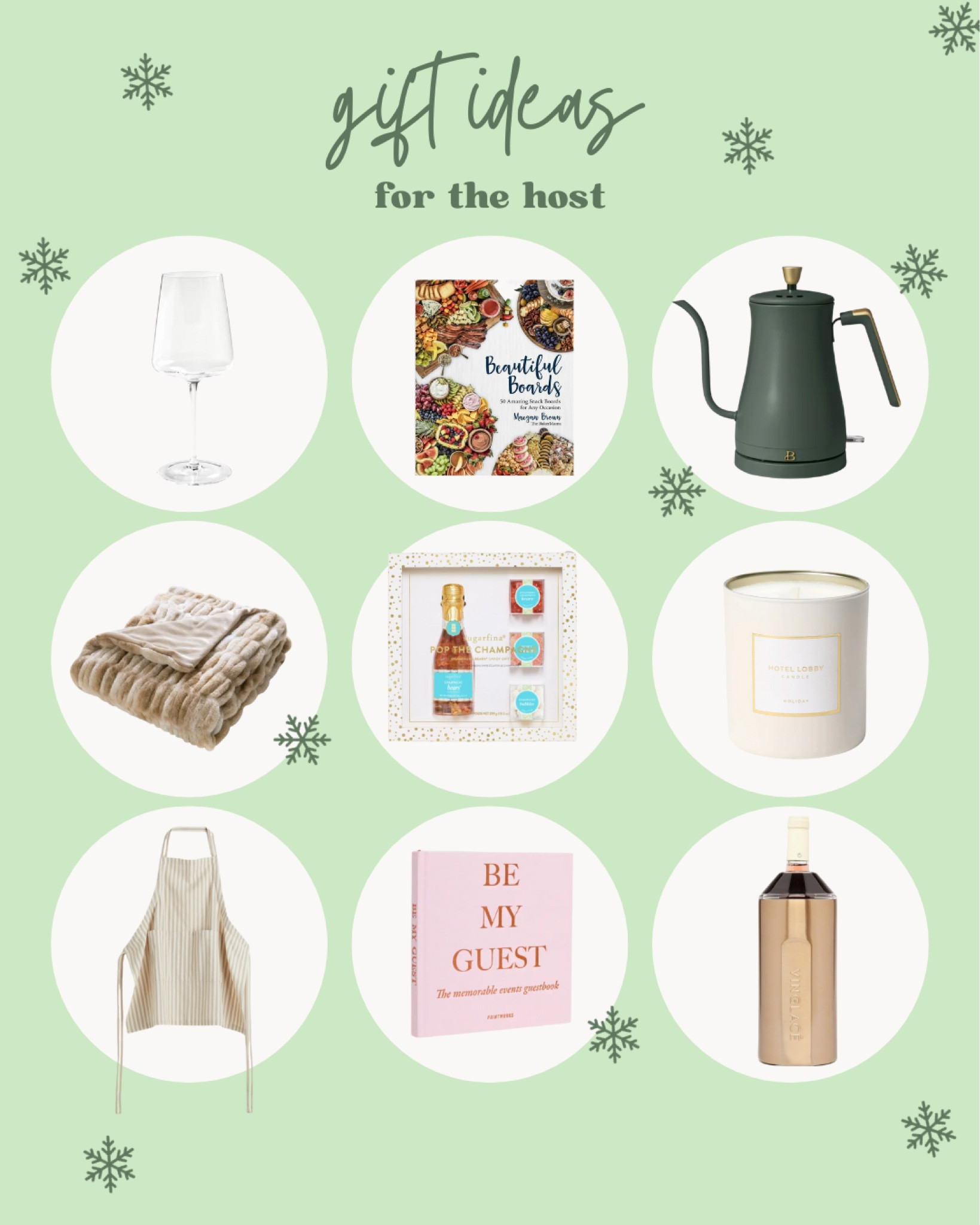 Gift ideas for the host, wine glasses, charcuterie, book, kettle, faux fur, throw blanket, sugarina, gummies, candle, apron, guest book, wine bottle chiller 

#LTKGiftGuide #LTKSeasonal #LTKHoliday
