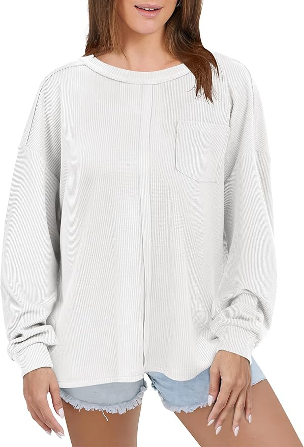 ANRABESS Women Oversized Long Sleeve Crewneck Ribbed Knit Shirts 2024 Fall Fashion Casual High Lo... | Amazon (US)