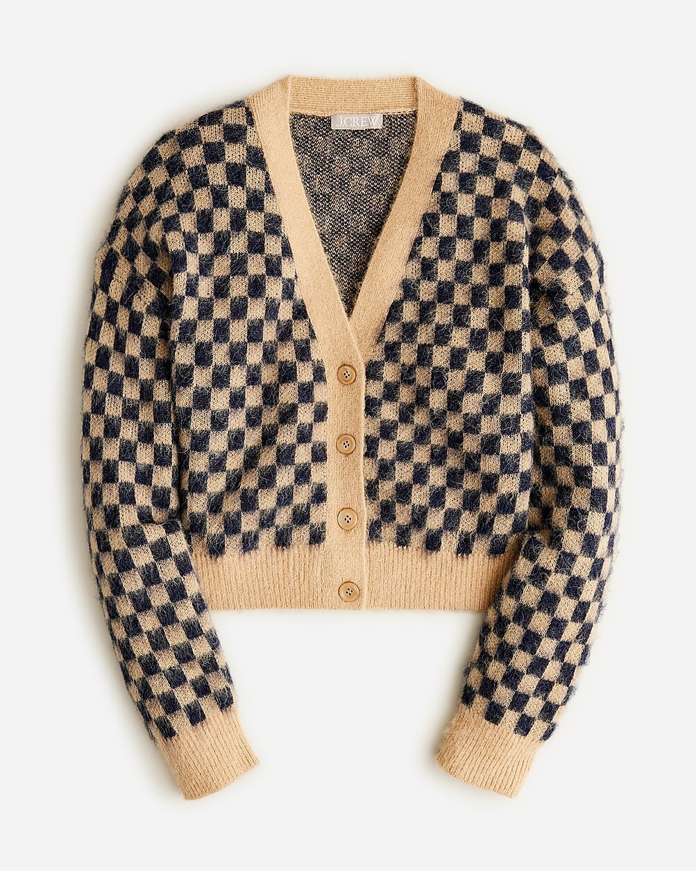 Checkered V-neck cardigan sweater in brushed yarn | J. Crew US