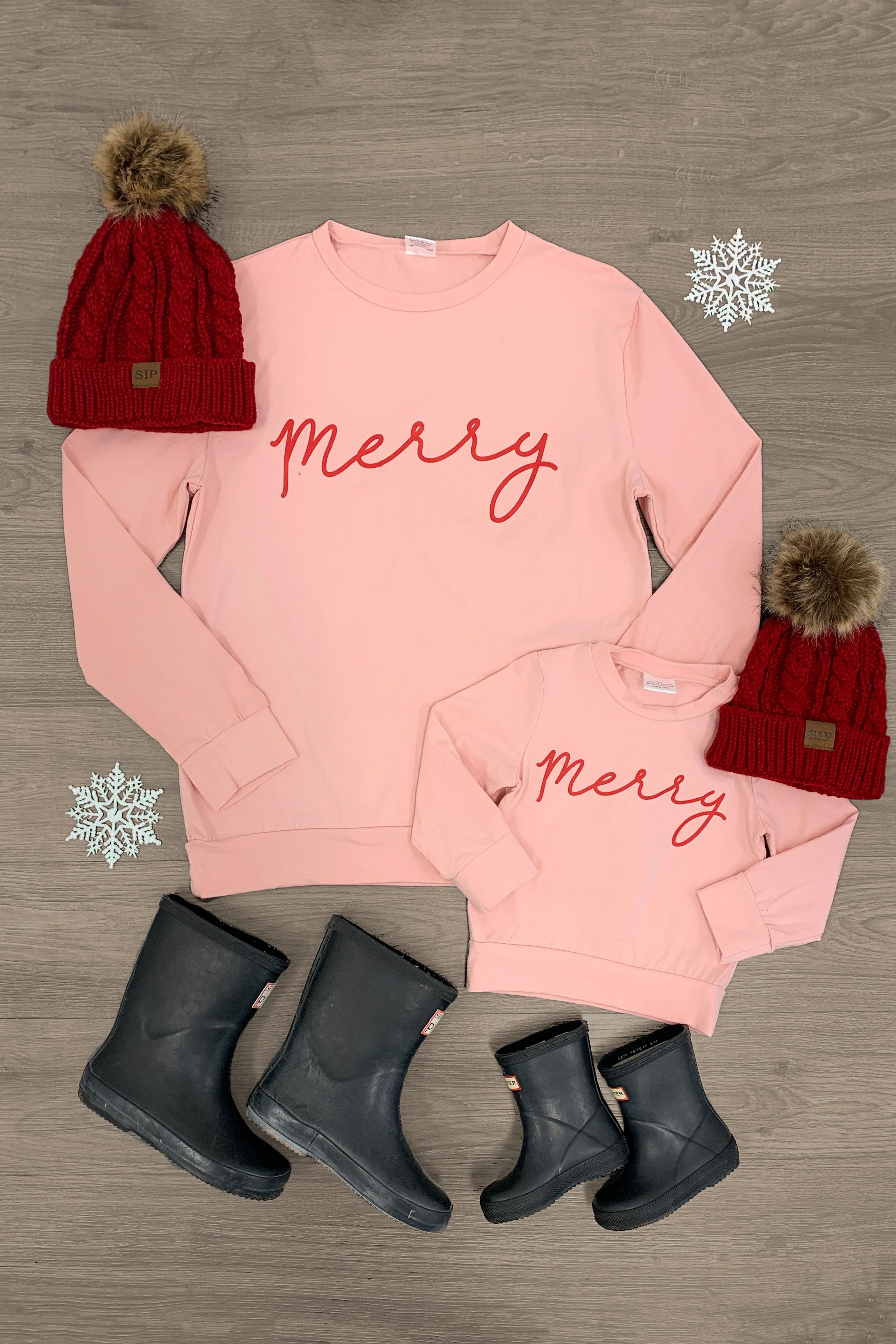 Mom & Me - "Merry" Blush Pink Pullover | Sparkle In Pink