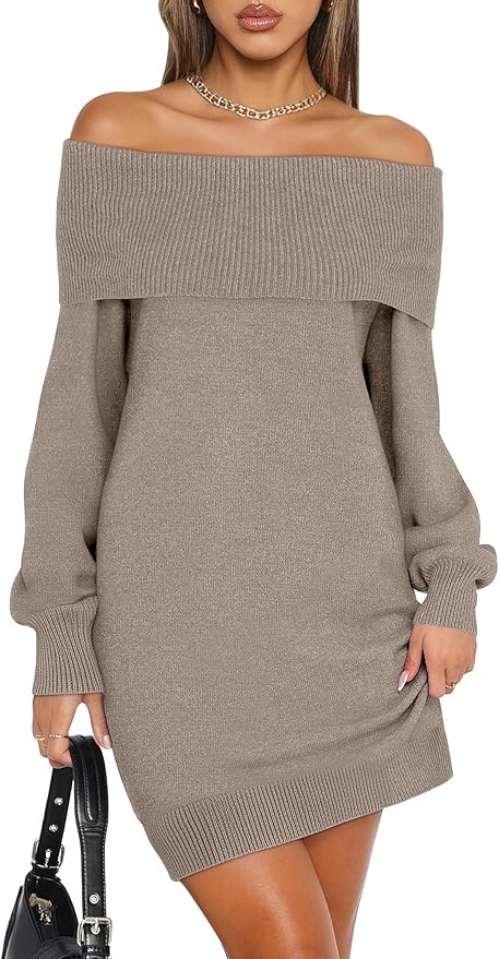 ANRABESS Womens Off The Shoulder Sweater Dress Casual Loose Knit 2025 Fall Winter Trendy Long Sle... | Amazon (US)