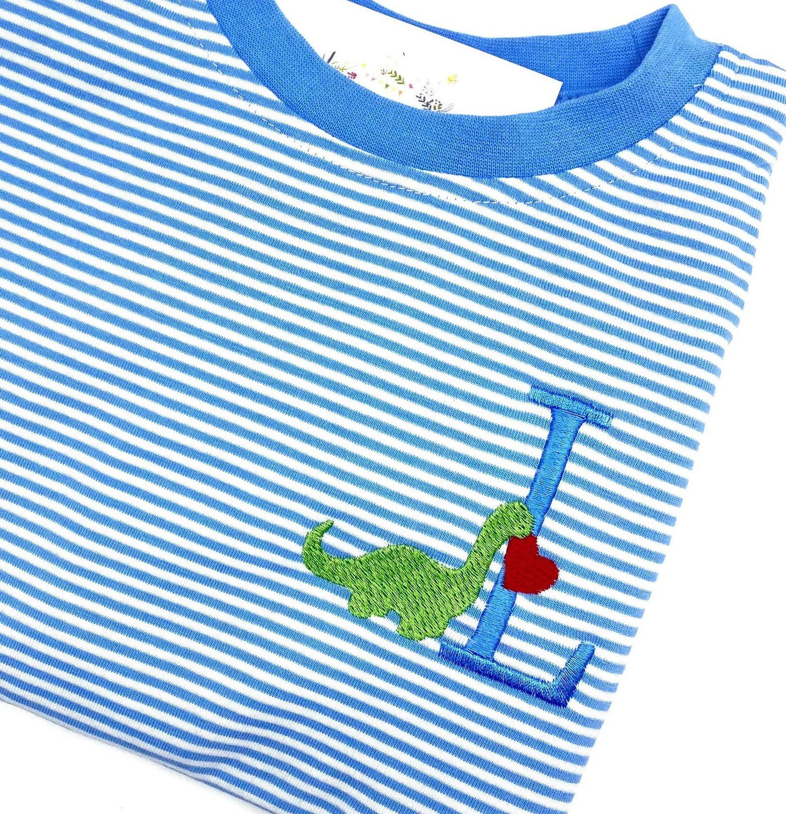 Valentine Dinosaur Boys LS Cornflower Blue Stripe T Shirt Quality Soft Cotton Blend Sizes 12 Mo, ... | Etsy (US)