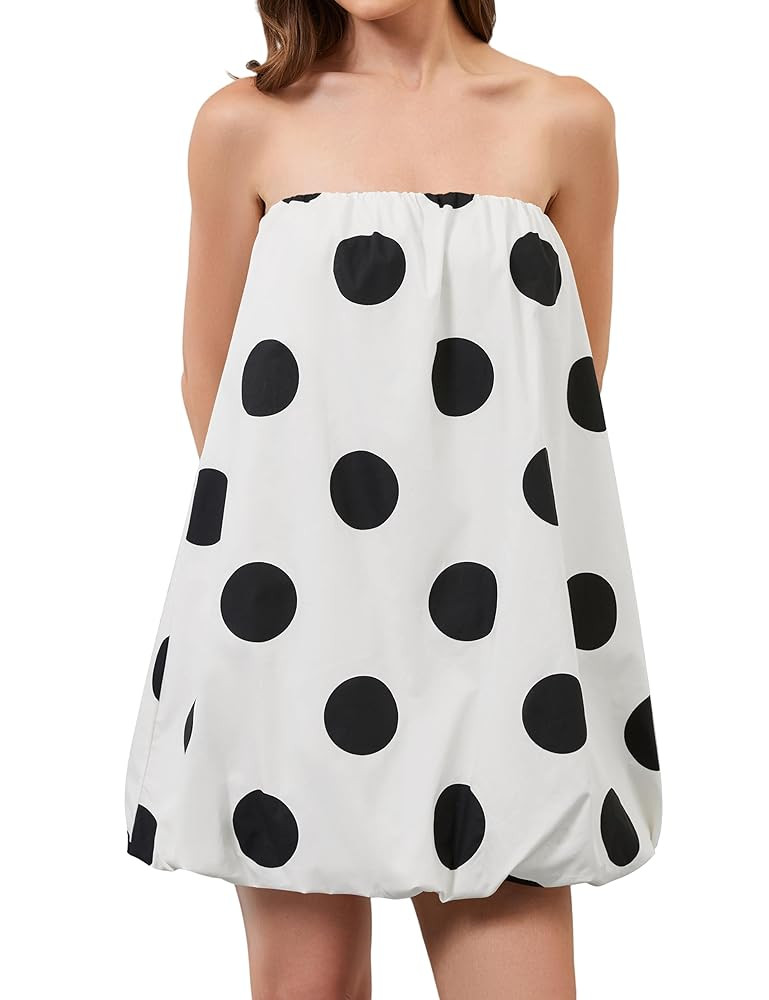 Meladyan Women’s Polka Dot Bubble Mini Dress Strapless Backless Loose Fit Tube Dress Elegant Pl... | Amazon (US)