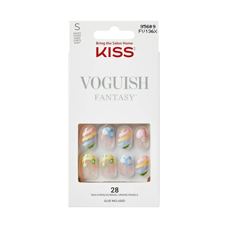 KISS Voguish Fantasy Press on Nails, Cool Kid, Beige, Short Oval, 28 Count | Walmart (US)