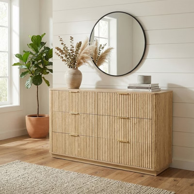 Airsurfer 6-Drawer Natural Wood Dresser,55" Contemporary Natural Wood Dresser, Storage Chest of Drawers for Bedroom Living Room Organization | Target
