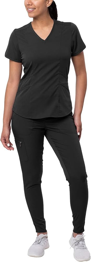 Adar Pro Modern Athletic Scrub Set For Women - Modern V-Neck Scrub Top & Yoga Jogger Scrub Pants | Amazon (US)