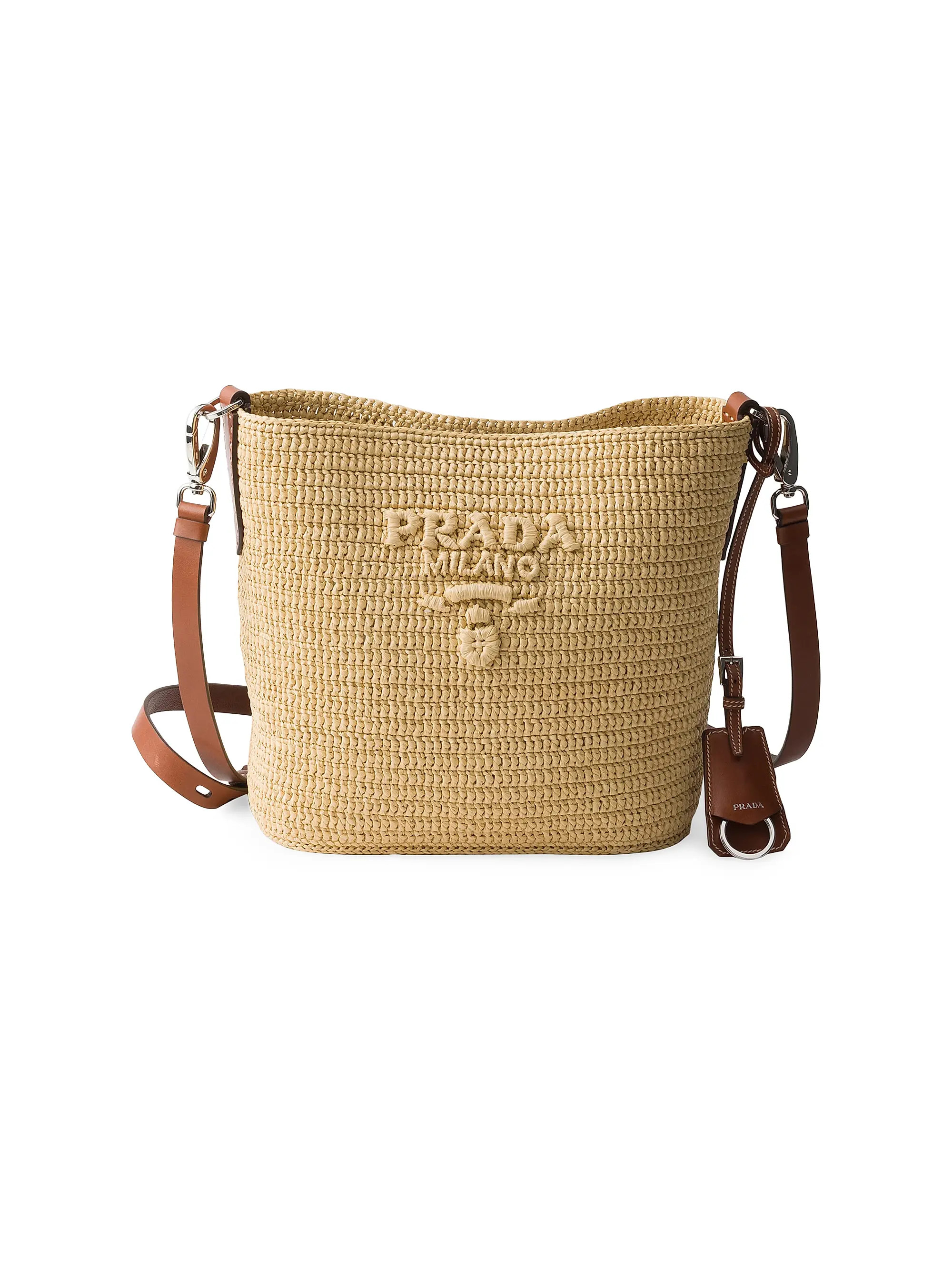 Prada Small Crochet and Leather Bucket Bag | Saks Fifth Avenue | Saks Fifth Avenue