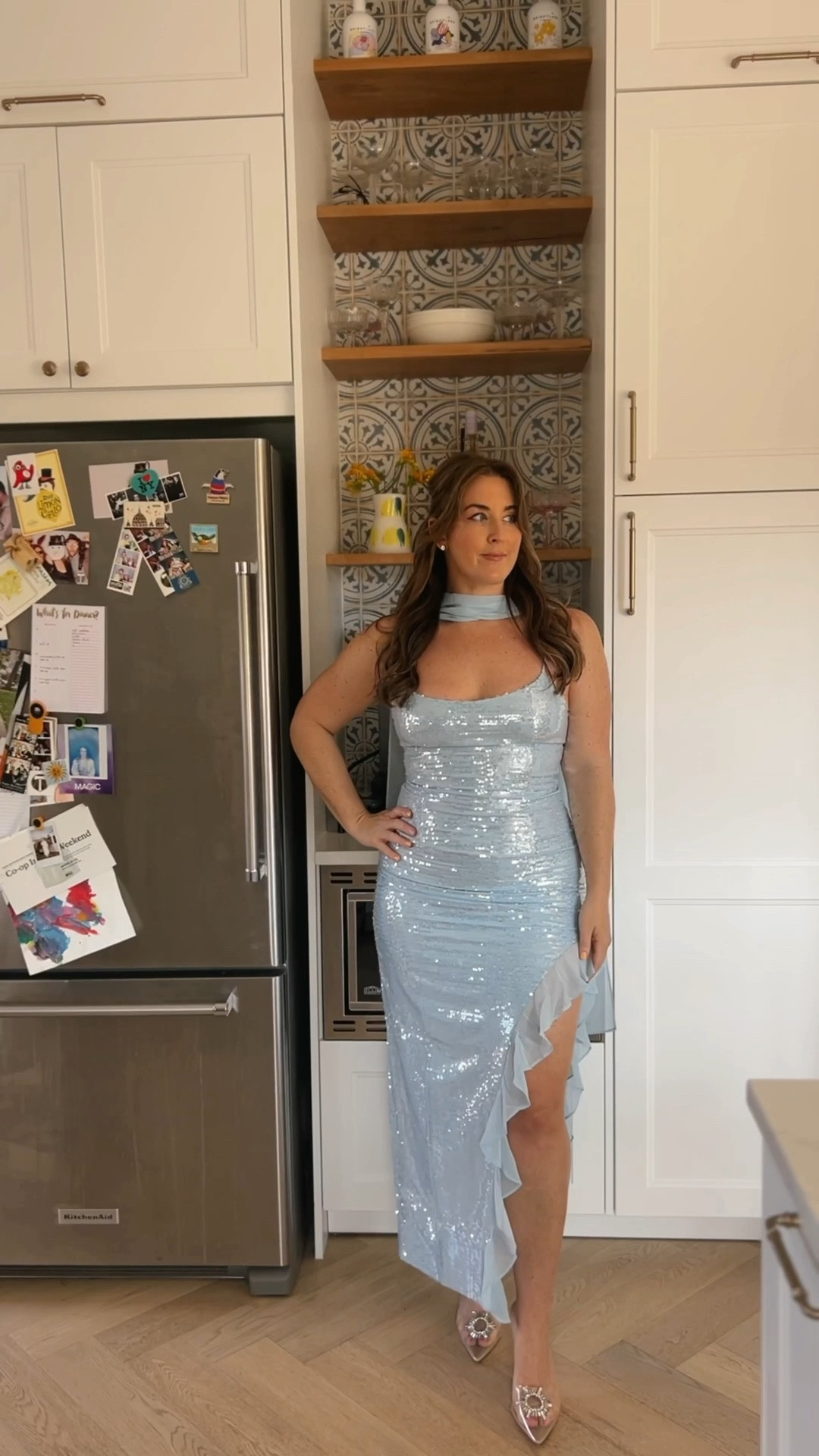 Feeling like a mermaid in this dress!

Neck scarf… sequins… ruffles… this dress feels so special!

Runs teeny tiny, so I recommend sizing up at least once.  I’m wearing a L as a size 8.

Neck scarf dress, ice blue dress, prom dresses 2025, birthday dress, wedding guest dress, spring wedding guest dress, black tie dress 

#LTKMidsize #LTKWedding #LTKWatchNow