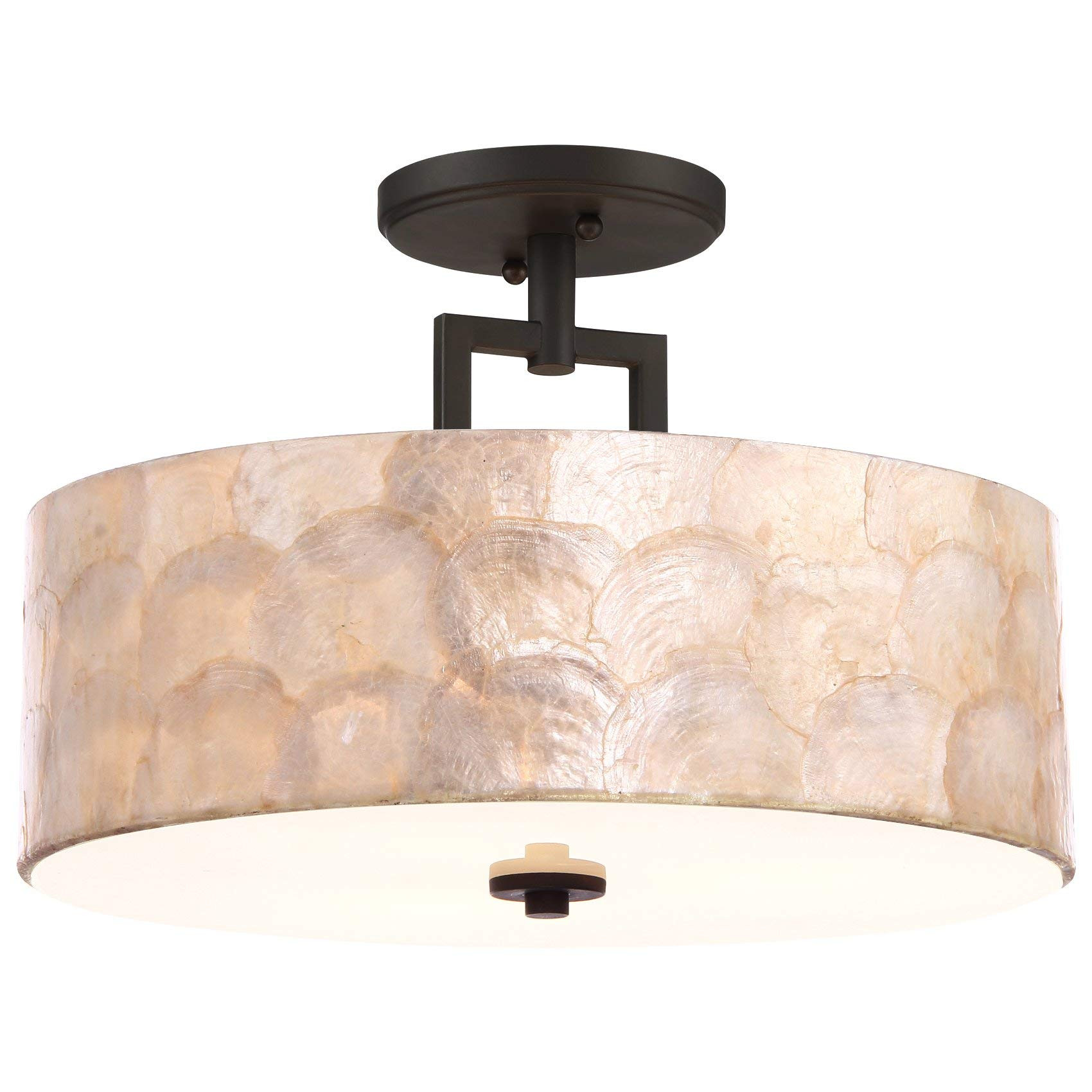 Kira Home Cove 15" 3-Light Semi Flush Mount Ceiling Light, Seashell Shade + Glass Diffuser, Oil R... | Amazon (US)