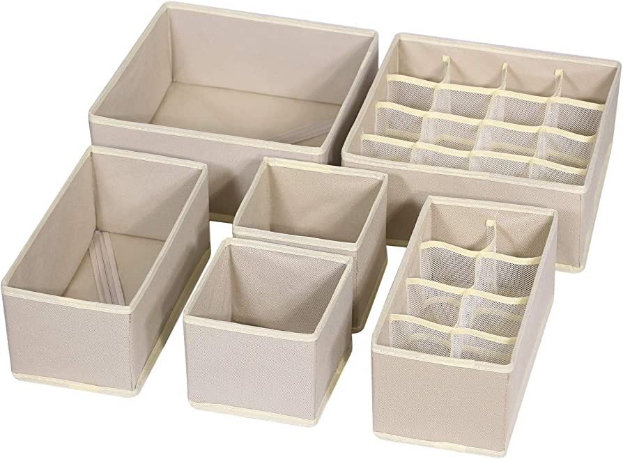TENABORT 6 Pack Foldable Drawer Organizer Dividers Cloth Storage Box Closet Dresser Organizer Cub... | Amazon (US)