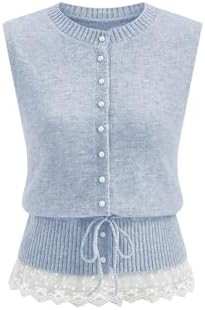 QIBABU Womens Sweater Vest Casual Button Down Sleeveless Cardigan Lace Hem Lightweight Knit Tank ... | Amazon (US)