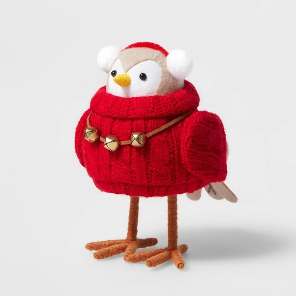 Bird with Sweater Bells and Earmuffs Decorative Figurine Red - Wondershop™ | Target