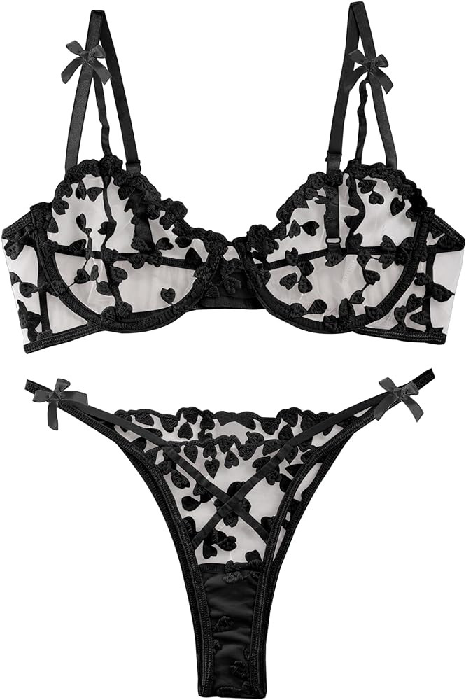 Lilosy Sexy Underwire Push Up Strappy Embroidered Mesh Sheer Lingerie Set for Women Bra and Panty... | Amazon (CA)