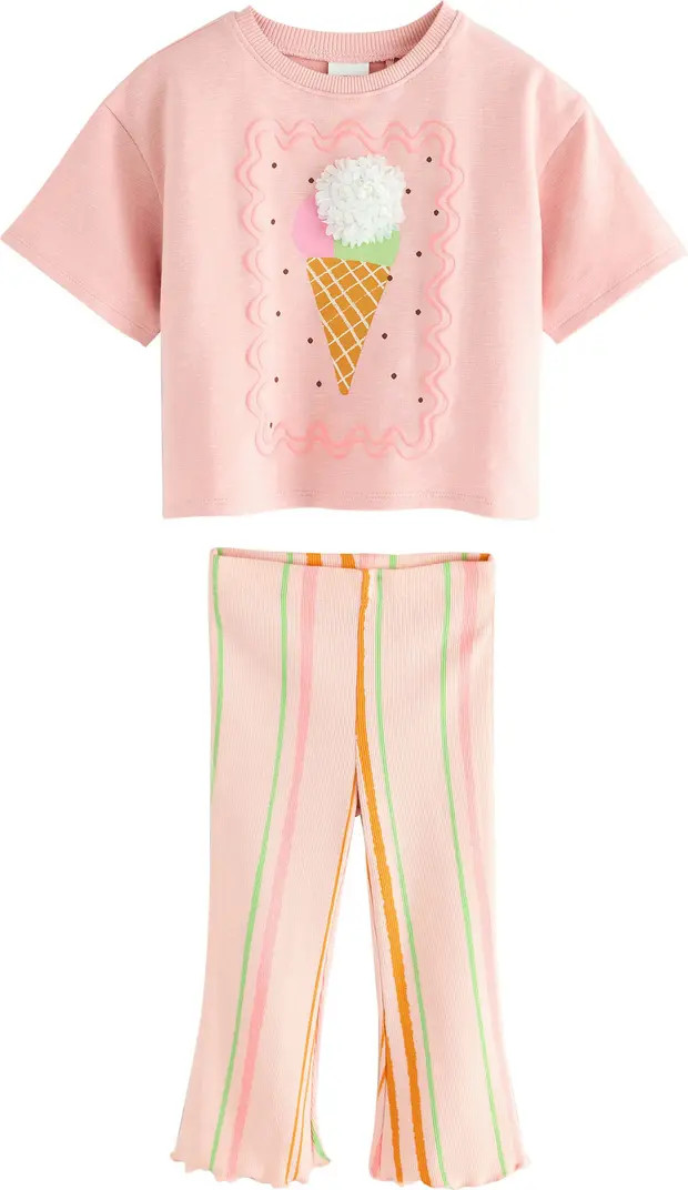 NEXT Kids' Cotton Graphic Sweatshirt & Stripe Leggings Set | Nordstrom | Nordstrom