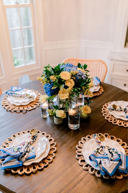 Spring blue and yellow table setting and centerpiece! 

#LTKhome #LTKparties #LTKSeasonal