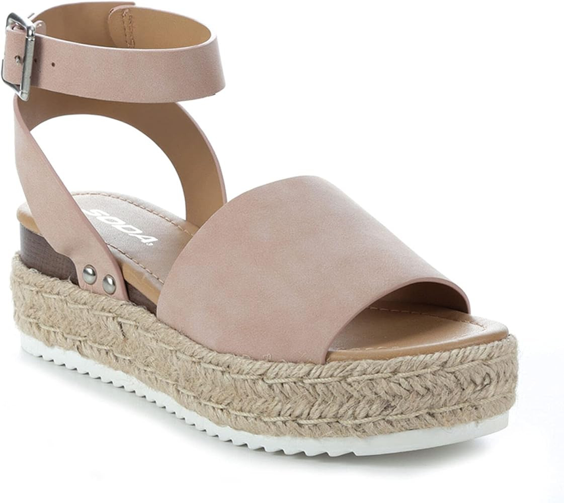 Soda Topic Open Toe Buckle Ankle Strap Espadrilles Flatform Wedge Casual Sandal | Amazon (US)