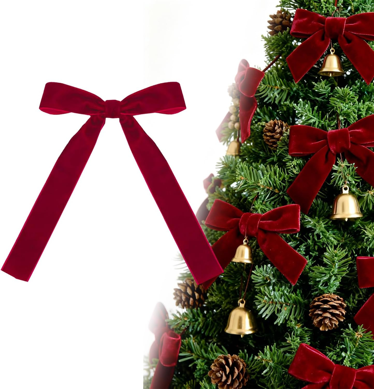 24 PCS Red Velvet Bows for Christmas Tree, Red Velvet Bows with Gold Ties, for Christmas Tree Party Front Door Wreath Holiday Indoor Inside Decor | Amazon (US)