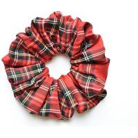 Big Red Tartan Scrunchie, Oversized Plaid Christmas Stewart Tartan, Scrunchies | Etsy (US)