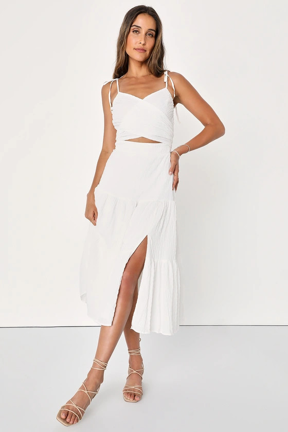 Sweetheart Summer White Cutout Tie-Strap Midi Dress | Lulus (US)