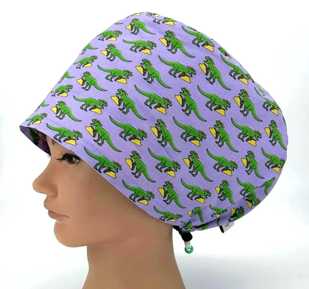 Different size NOT available, Funny Dinosaur Taco Scrub Cap Womens Purple Euro Surgical Hat, For ... | Etsy (US)