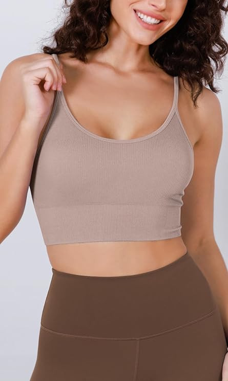 ODODOS 3-Pack Seamless Sports Bra for Women Ribbed Camisoles Wireless Yoga Bra Crop Tank Tops | Amazon (US)