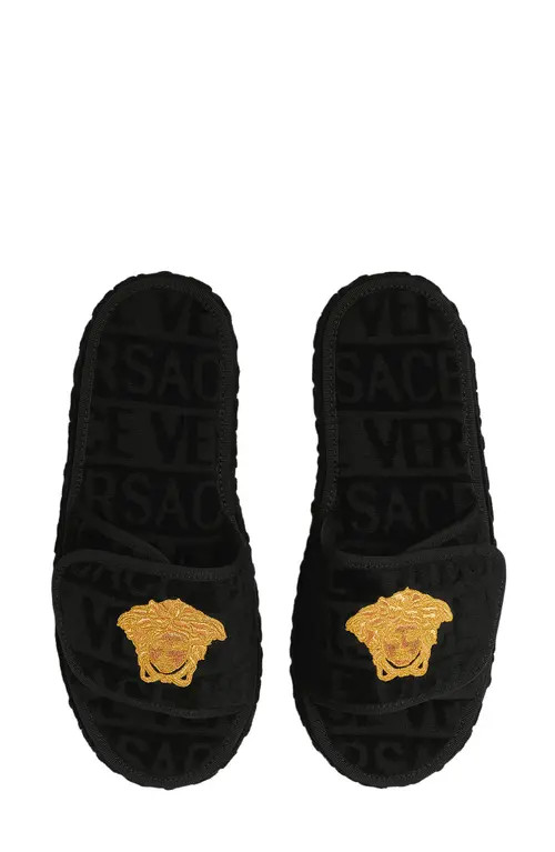 Versace Medusa Embroidered Slipper in Black at Nordstrom, Size 39 | Nordstrom
