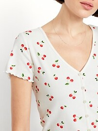 Ribbed Button-Down Lettuce-Edge Top | Old Navy (US)