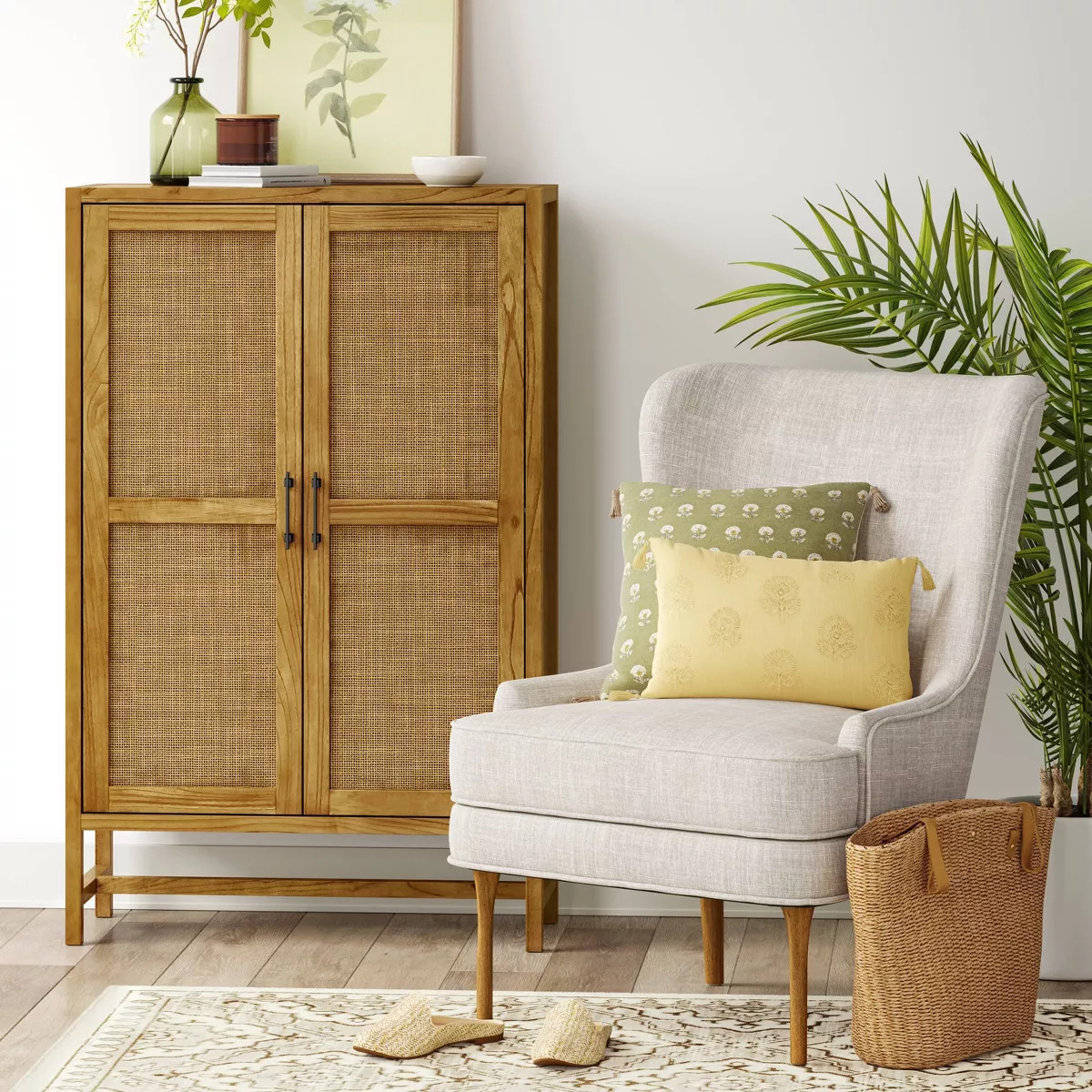Warwick Library Cabinet Natural - Threshold™: Rattan-Panel Doors, Hardwood Frame, Storage | Target