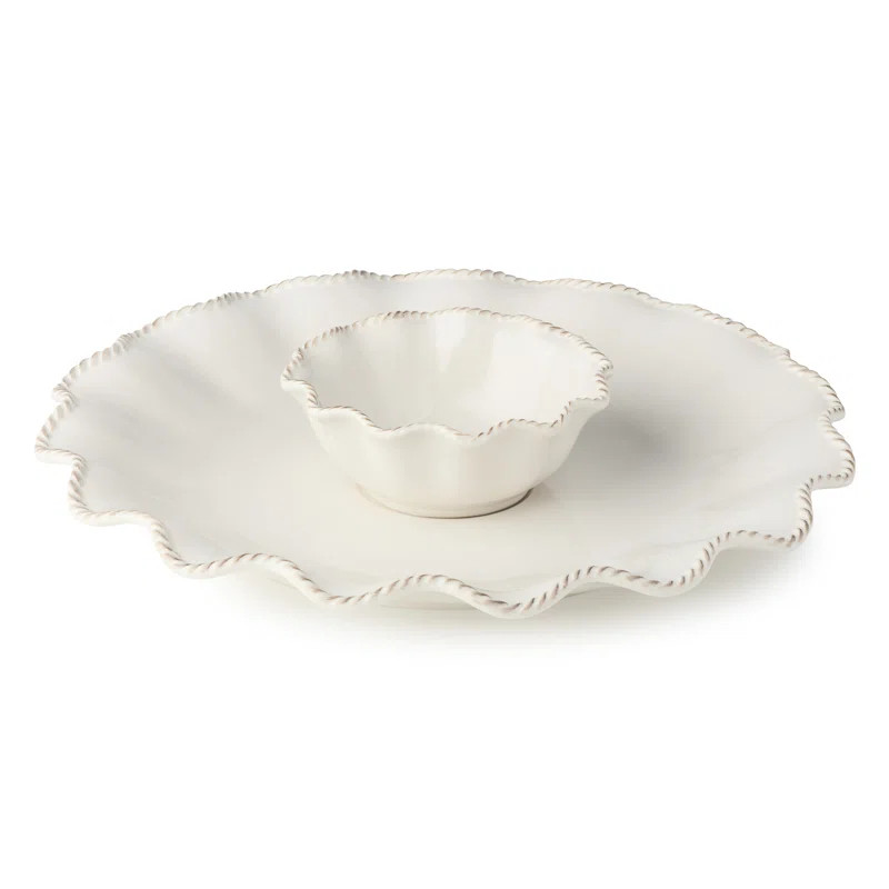 Heritage Ivory Stoneware Chip & Dip Set, 2-Piece – 15” Scalloped Serving Platter with 6” Di... | Wayfair North America