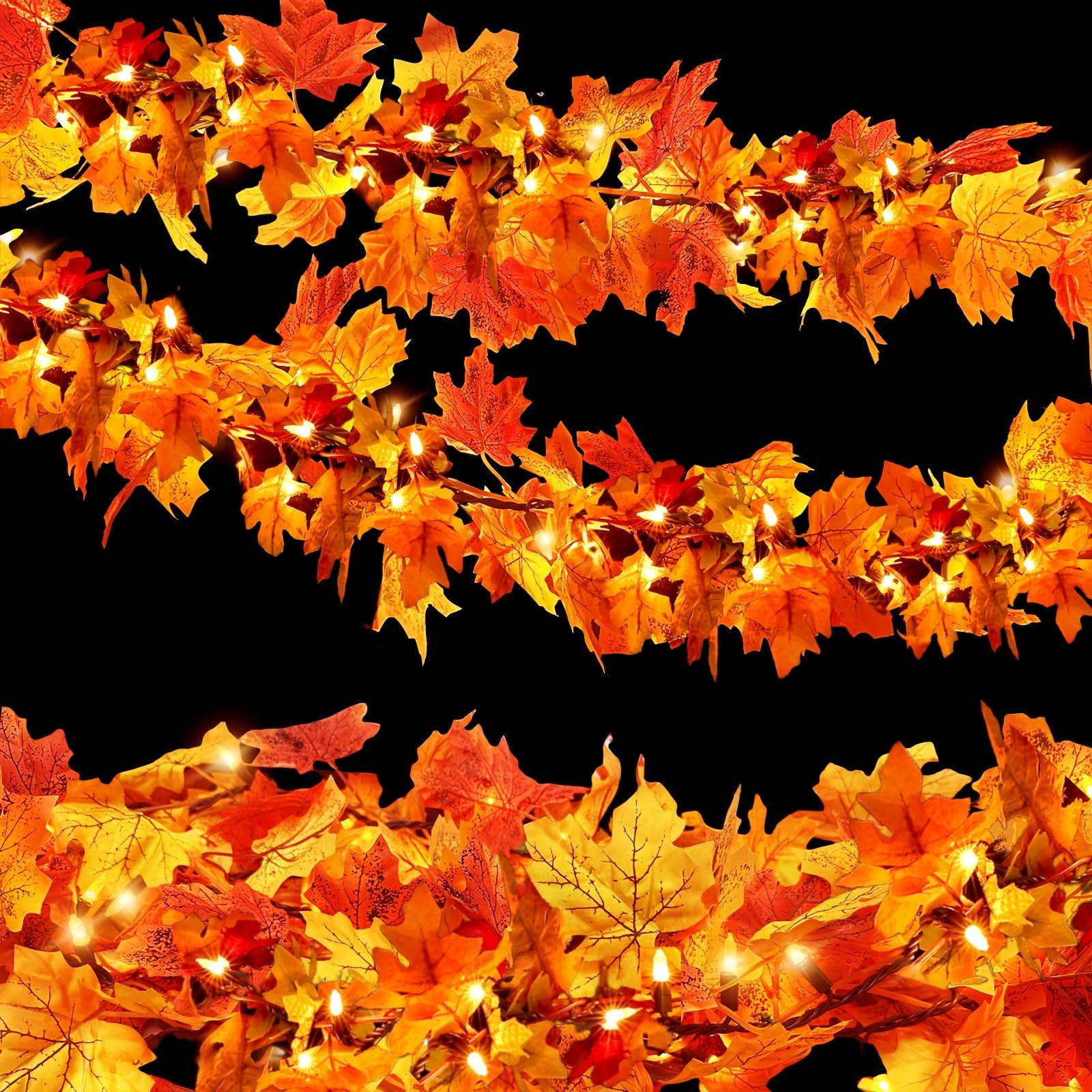 AKSCYZM Fall Leaf Garland with Lights Plug in 35 Orange Bulbs Light Up Fall Leaves Garland for Home Table Thanksgiving Mantel Fireplace Porch | Lowe's