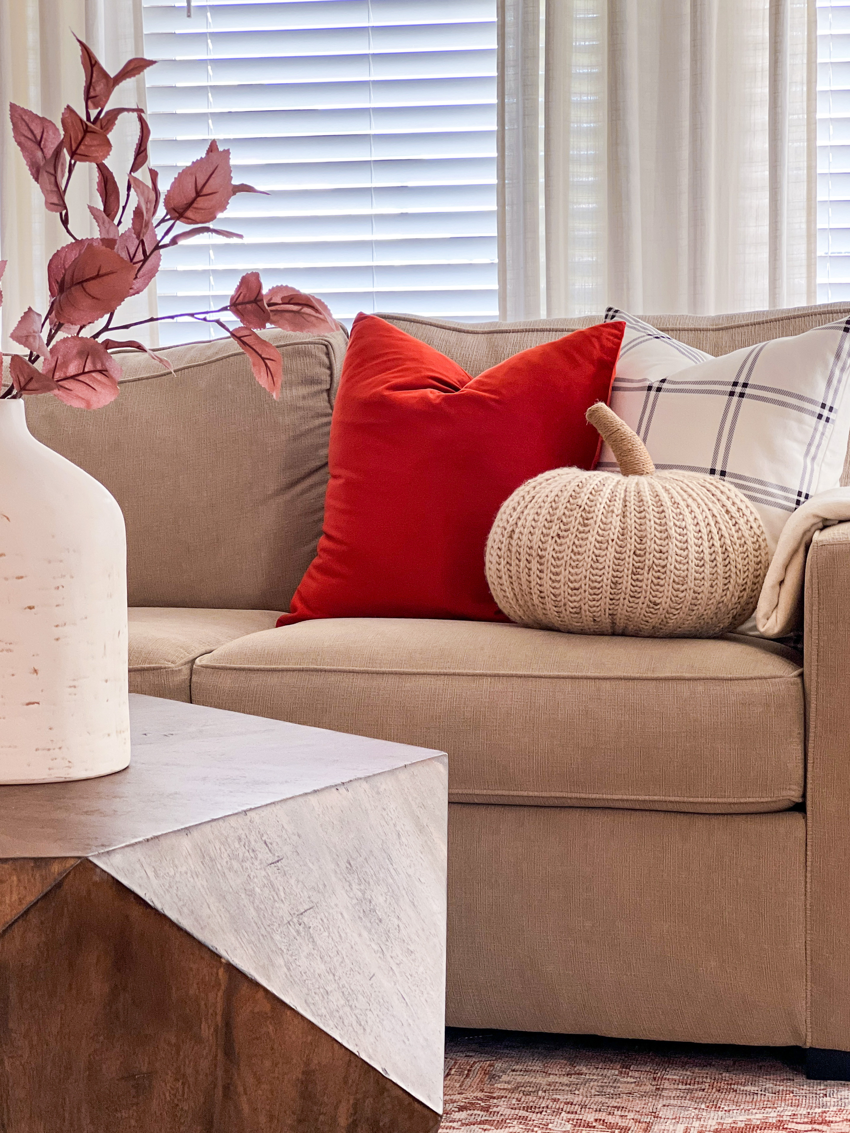 Pillow covers - pillow inserts 

I buy inserts 2 inches larger then the covers 

Vase 

Coffee table 

Sectional sofa 

#LTKHome #LTKFindsUnder50 #LTKSeasonal