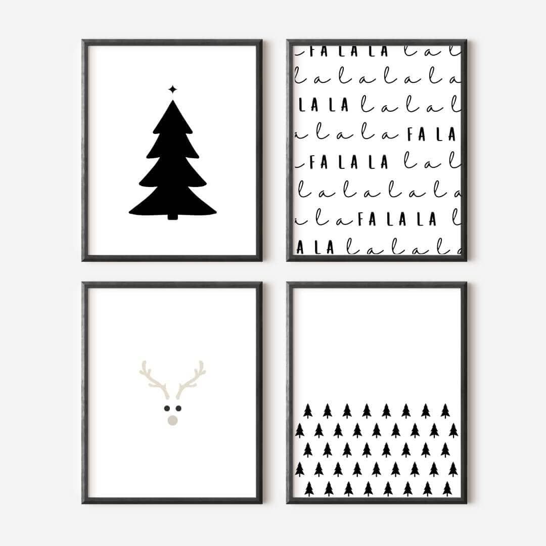 Black and White Christmas Art Prints Unframed (4) - Minimalist Christmas Wall Art, Neutral Christ... | Amazon (US)