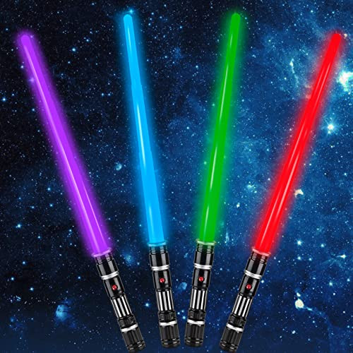 4 Pack 4 Colors Light up LED Saber, Light Swords with FX Sound(Motion Sensitive) and Realistic Handle, Expandable Light up Toy for Kid Adult, Warriors and Galaxy War Fighter, Halloween Party Xmas Gift | Amazon (US)