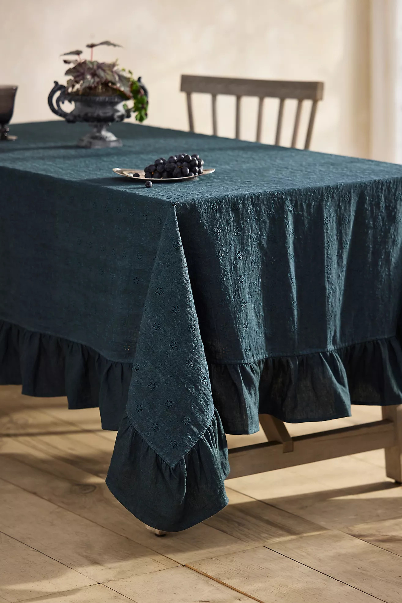 Ruffled Black Cotton Tablecloth | Terrain