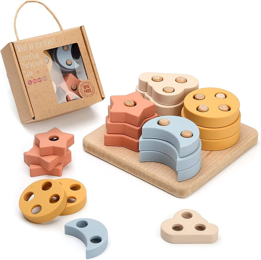 bopoobo Silicone Stacking Toys Montessori Toys for 1 to 3 Montessori Teether Toys for Toddler Ear... | Amazon (US)