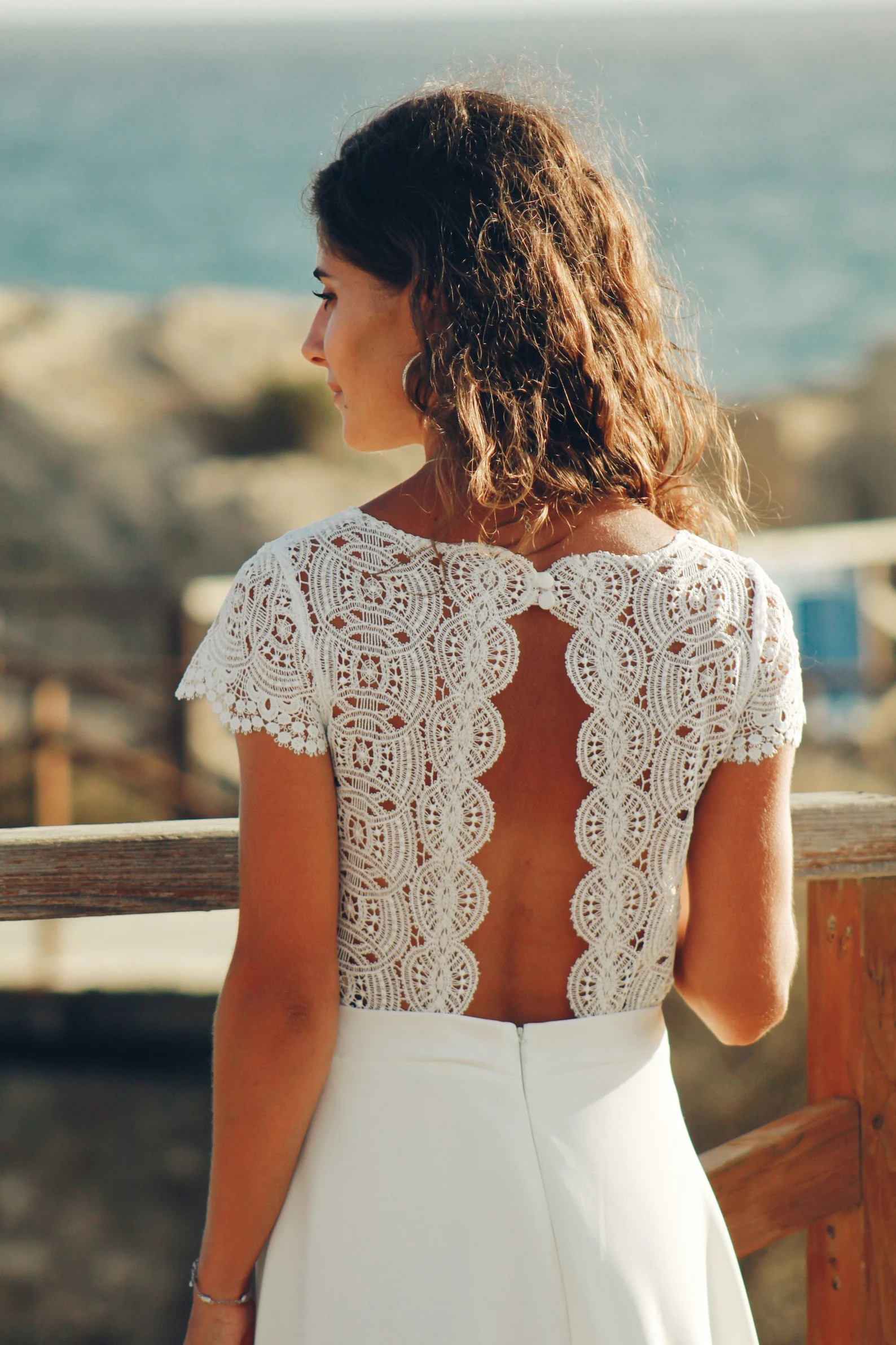 Bohemian Macrame Open Back Wedding Dress: Short Sleeve Rustic Mood Gown | Etsy (US)