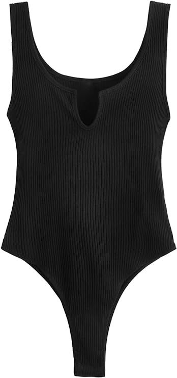 Verdusa Women's Tie Dye Notched Neck Ribbed Skinny Thong Tank Bodysuit Top | Amazon (US)
