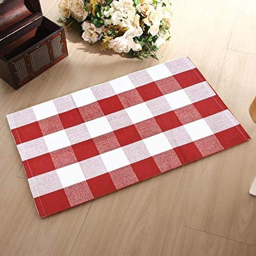 USTIDE Buffalo Check Plaid Doormat Red and White 2'x3'Hand Woven Cotton Plaid Rugs Farmhouse Laye... | Amazon (US)
