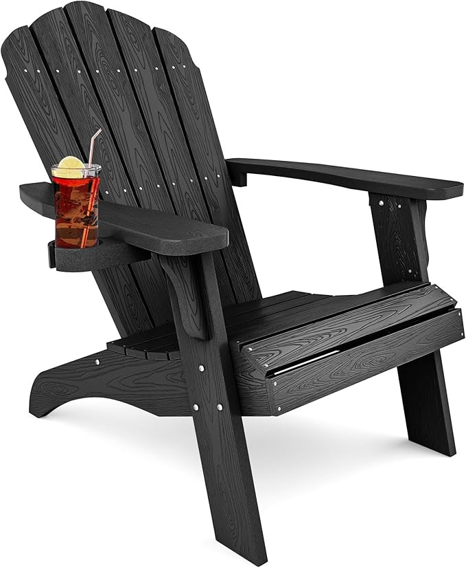 YEFU Oversized Adirondack Chair with Cup-Holder,Plastic Outdoor Fire Pit Chair, Weather Resistant... | Amazon (US)