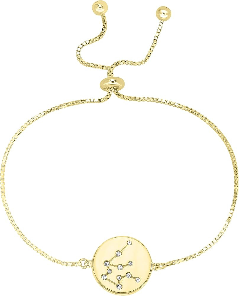 Zodiac Gold Plated Crystal Bracelet with 9 Inch Adjustable Chain Birthmonth Bracelet - Jewelry Gi... | Amazon (US)