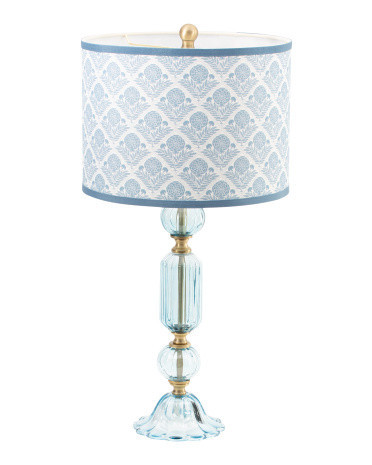 28in Glass And Linen Printed Shade Table Lamp | Cotton | Marshalls