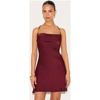 Petite Burgundy Cowl Satin Shift Mini Dress With Trim Details | PrettyLittleThing US