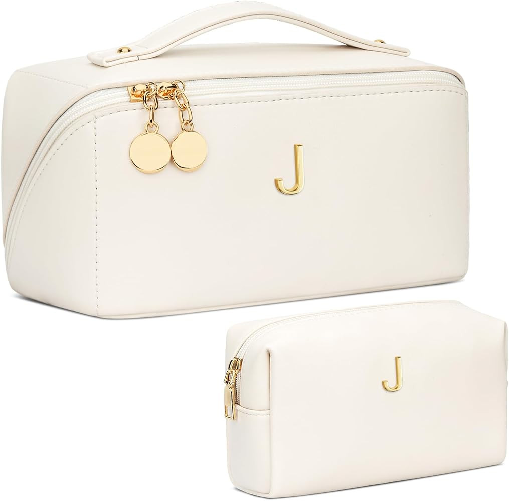Valentine's Day Gifts for Women Teen Girl, Personalized Initial Makeup Organizer Bag Set, Open Fl... | Amazon (US)