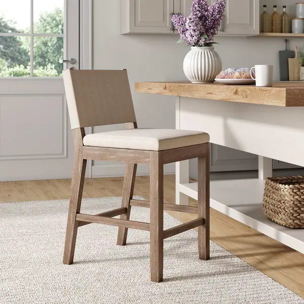 Nathan James Linus Modern Upholstered Bar Stool with Back and Solid Rubberwood Legs - Bed Bath & ... | Bed Bath & Beyond
