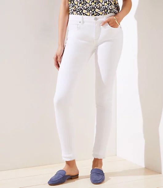 LOFT Curvy Double Frayed Skinny Jeans in White | LOFT