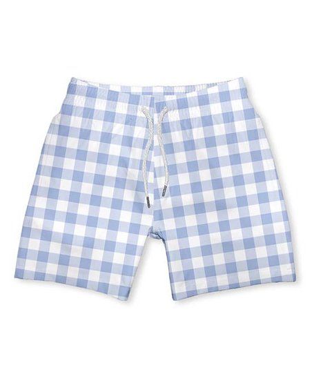 Periwinkle & White Gingham Swim Trunks - Infant, Toddler & Boys | Zulily