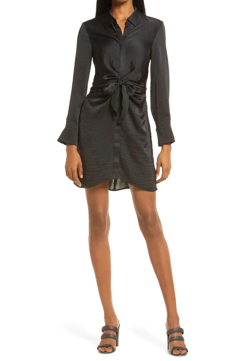 BB Dakota by Steve Madden Tie Waist Long Sleeve Satin Shirt Dress | Nordstrom | Nordstrom