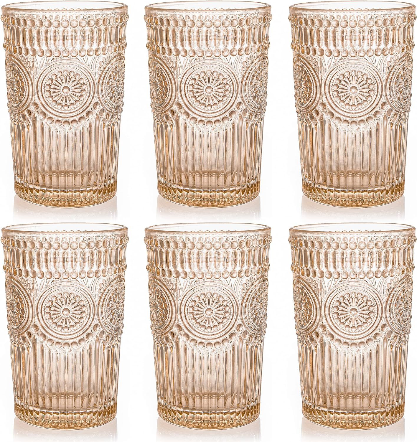 Kingrol 6 Pack 12 oz Colored Drinking Glasses, Premium Glassware Set for Water, Juice, Beverages,... | Amazon (US)