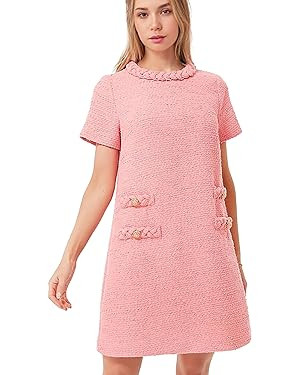Yioaga Womens Tweed Jackie Dress Elegant Crew Neck Short Sleeve Button Bodycon Mini Dress | Amazon (US)