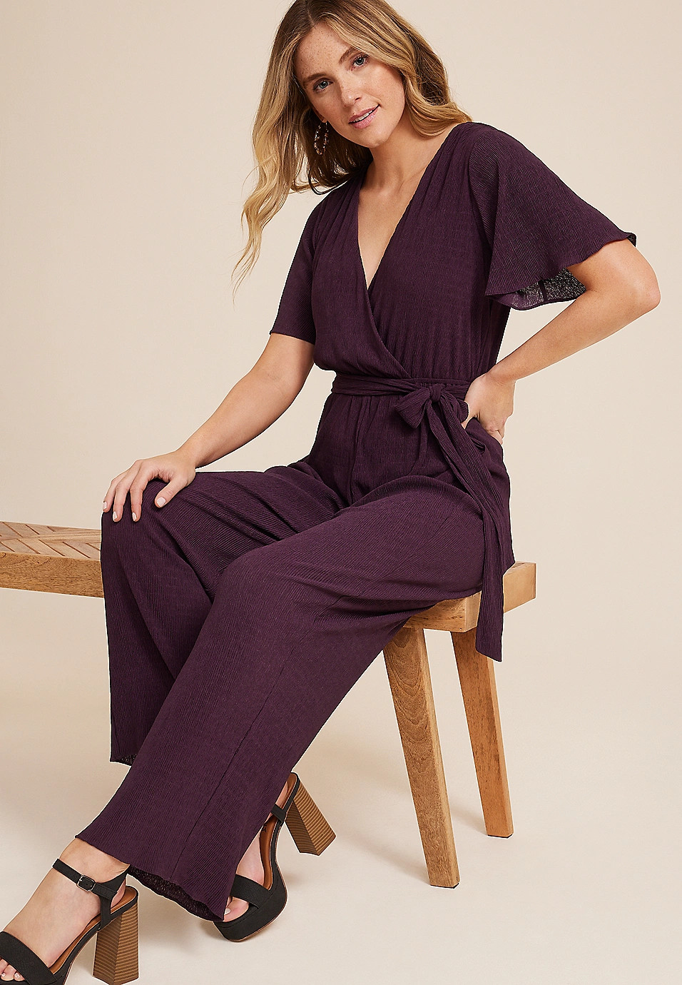 Surplice Flutter Sleeve Jumpsuit | Maurices